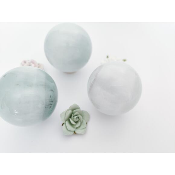 Blue with White Rabbit Hair Quartz Sphere - Picture 8 of 11